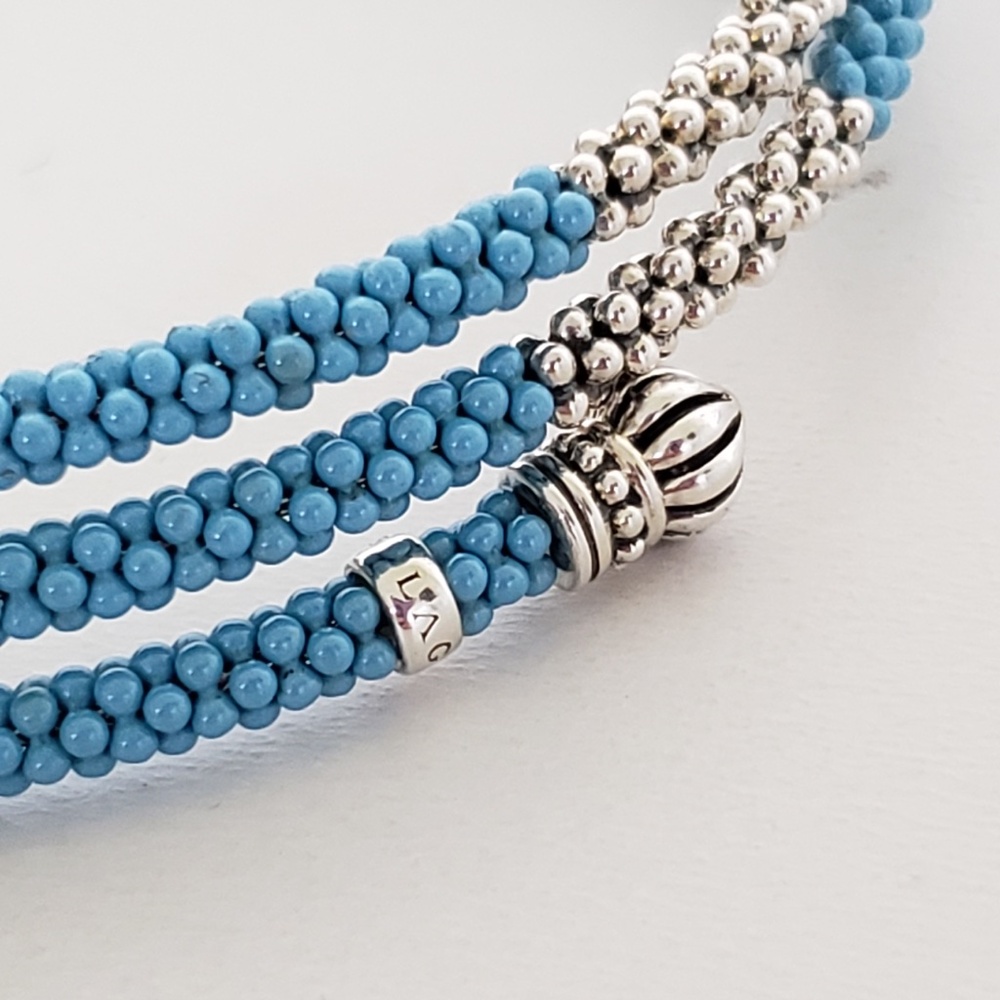 LAGOS Caviar Sterling Silver Blue Ceramic Beaded Coil Bracelet - Picture 13 of 16